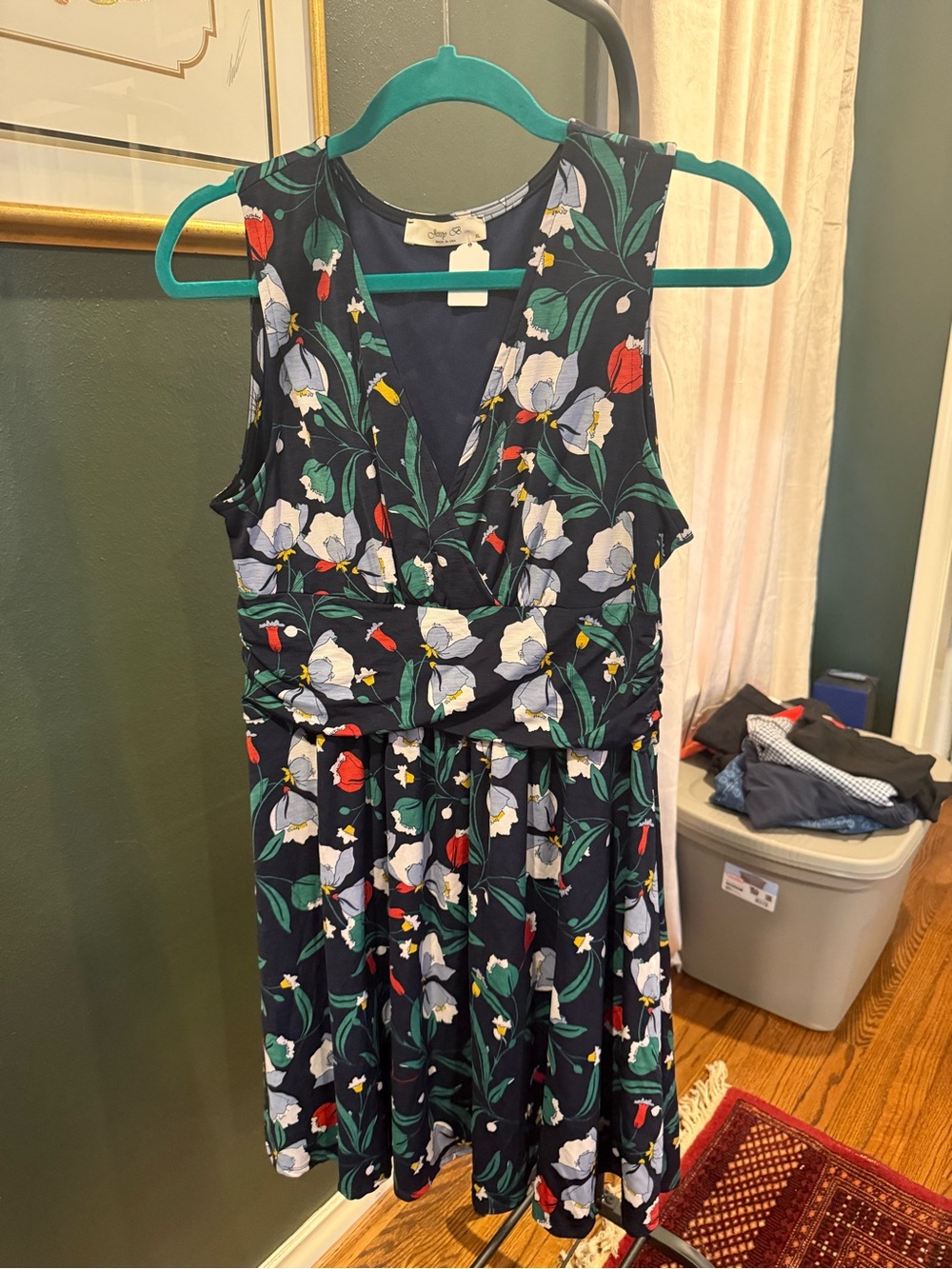ModCloth Navy Floral Mini Dress with White, Red, Green Accents